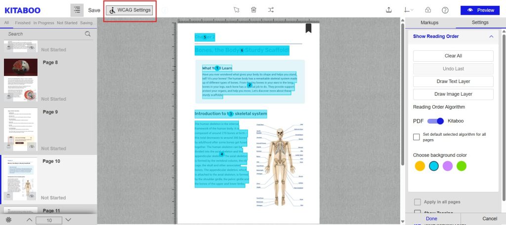 Correct reading order in markup