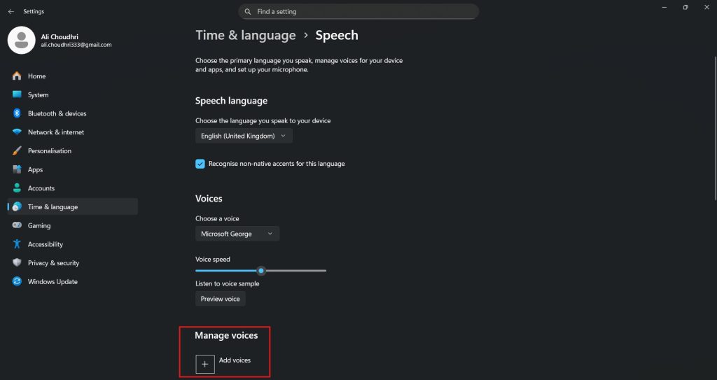 Add voice setting